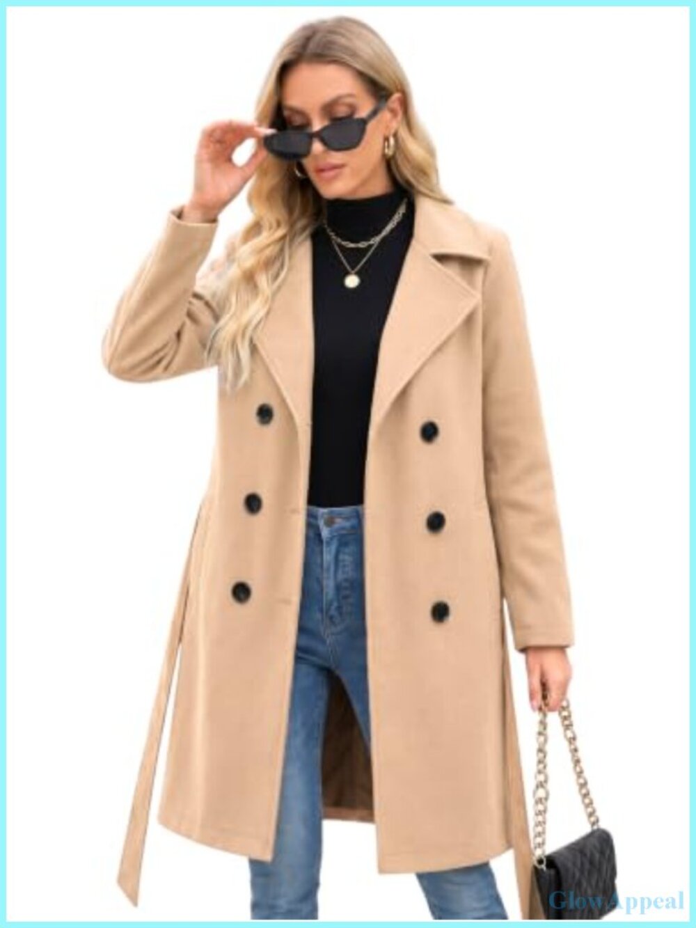 Women's Double-Breasted Faux Wool Trench Coat Long Winter Peacoat